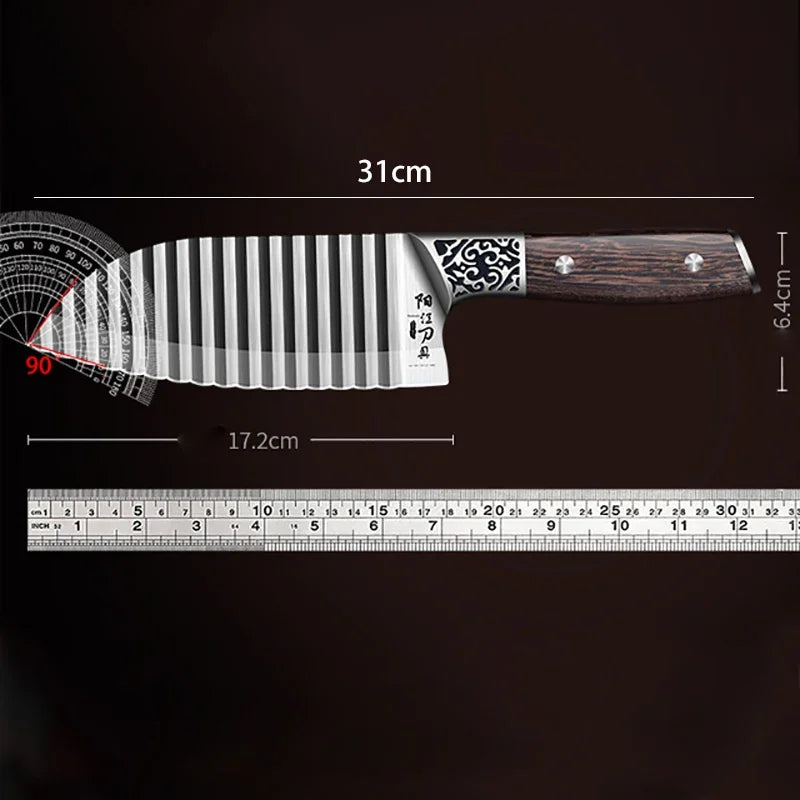 RibbedEdge | Keukenmes - Houten Handvat, Geribbeld Lemmet Ontwerp, Scherp & Duurzaam