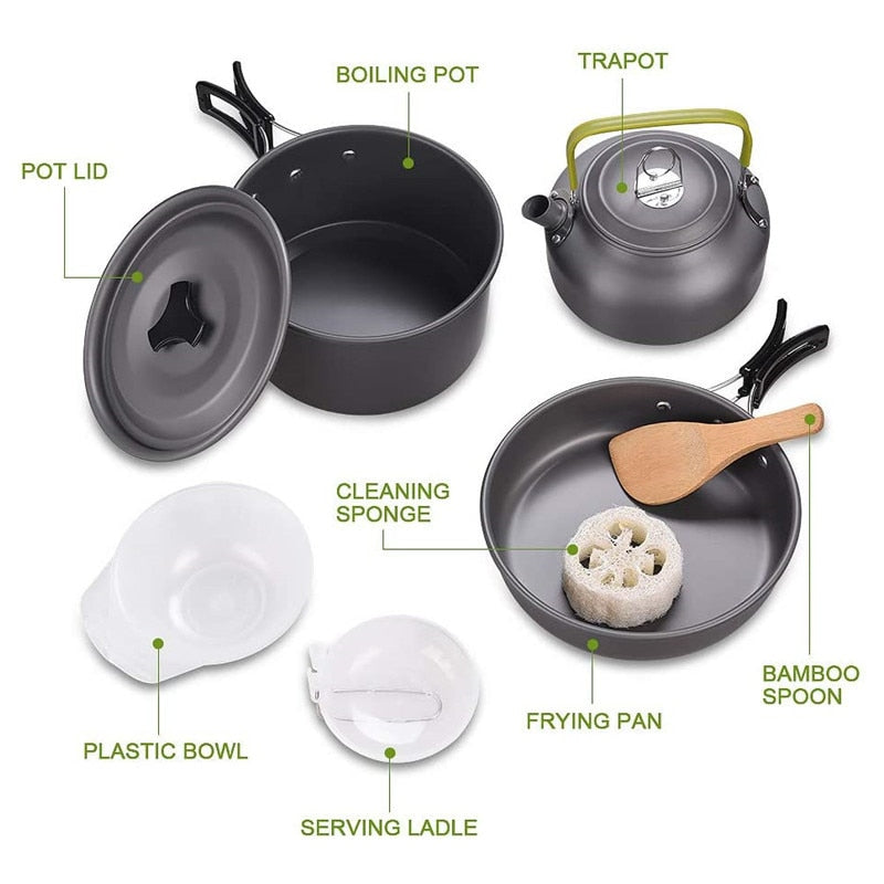 CampCook | Draagbare campingkookgerei set voor reizen, wandelen & buiten koken - alles-in-één set